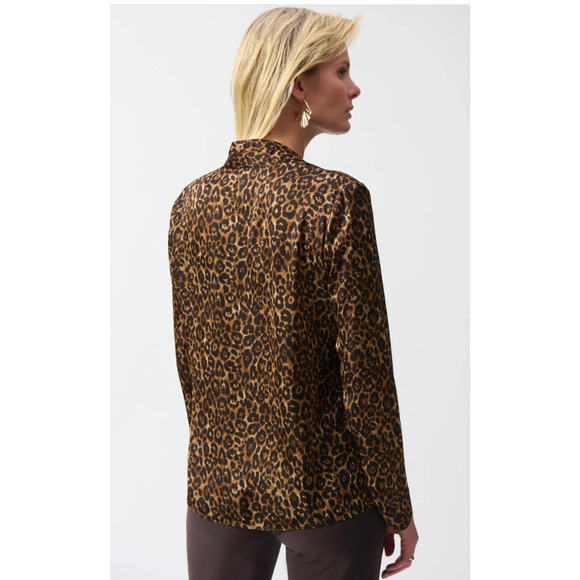 NWT Joseph Ribkoff Beige/Black Satin Animal Print Top Style 244253 Size 8 - Picture 7 of 10